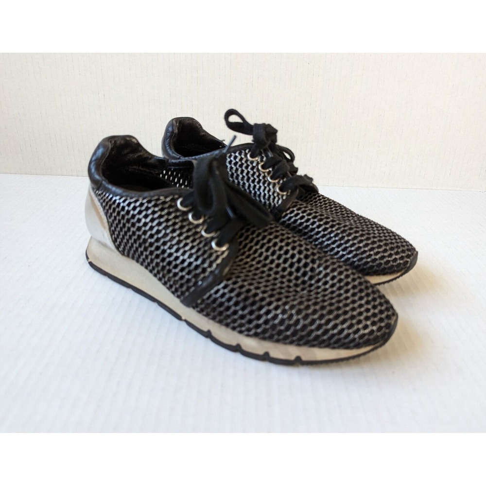 Voile Blanche Womens Sz 37 Black Leather Silver Mesh Upper Sneakers